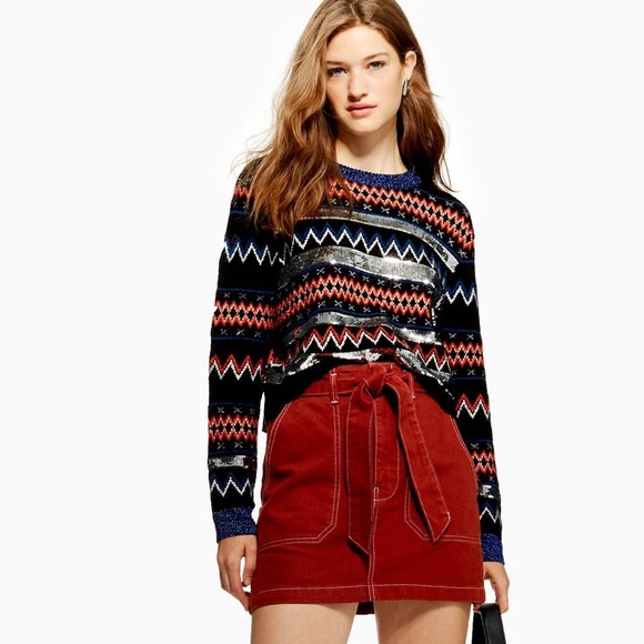 Topshop Sweaters - TopShop Sequin Stripe Fair Isle Jumper Sweater 6